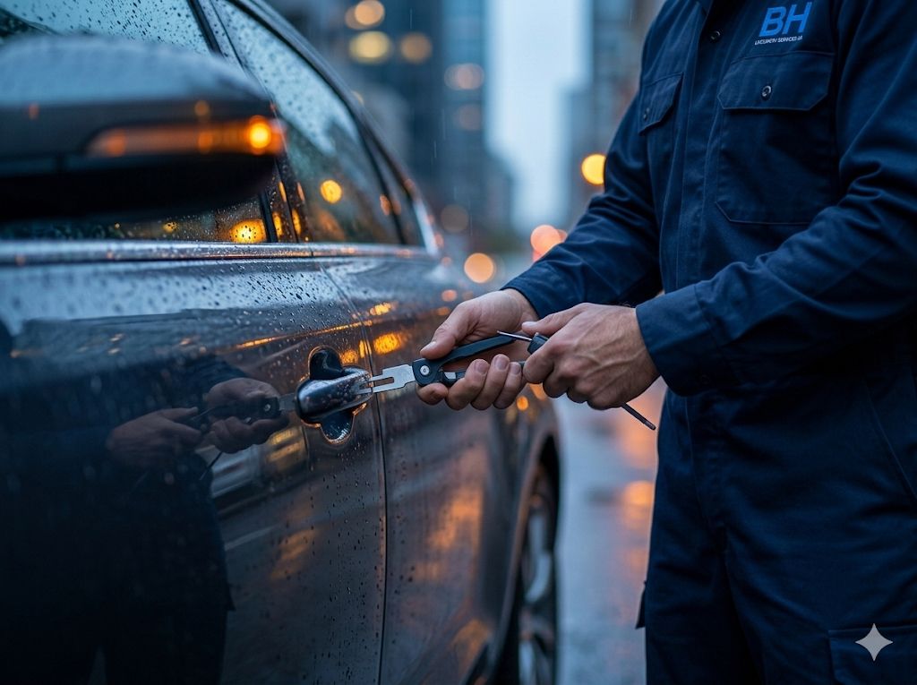 Automotive locksmith opening car